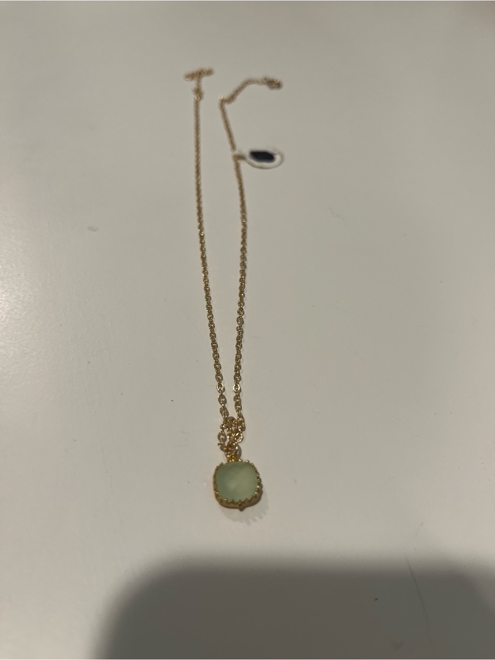 Gold Chain Necklace with Light Green Gemstone Pendant - Women Jewelry